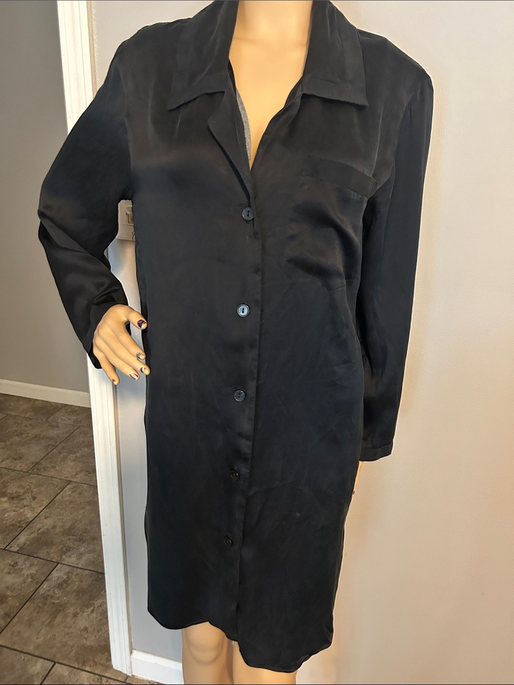 Morgan Taylor Black Button-Front Long Sleeve Shirt Dress
